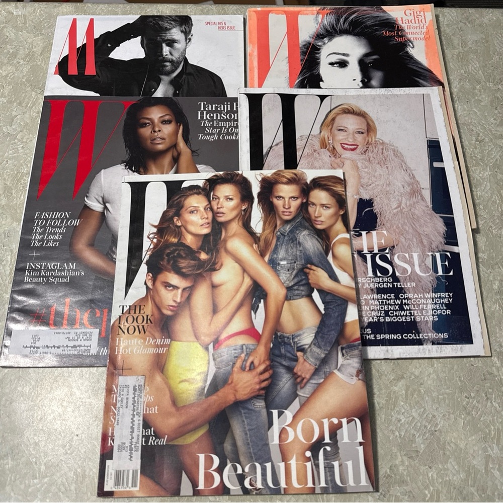 Lot 5 W Magazine 2014-17 Covers- Blanchett Kate Moss Taraji Gigi Hadid Hemsworth